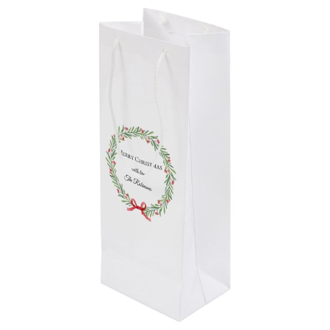 Sacola Para Vinho Coroa de Natal Botânica Rótulo Moderno  (Verso inclinado)