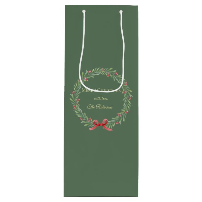 Sacola Para Vinho Coroa de Natal Botânica Rótulo Moderno  (Frente)