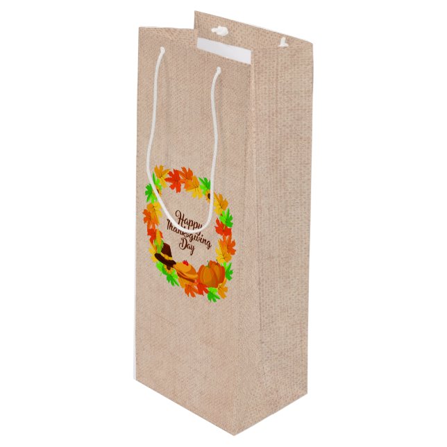 Sacola Para Vinho Correspondência Conjunto Ação de Graças Dourada Wr (Frente inclinada)