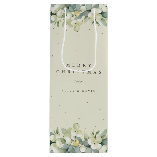 Sacola Para Vinho Cream Snowberry+Eucalyptus Natal/Feriado (Frente)