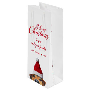 Sacola Para Vinho Curioso Cachorro Engraçado com Papai Noel