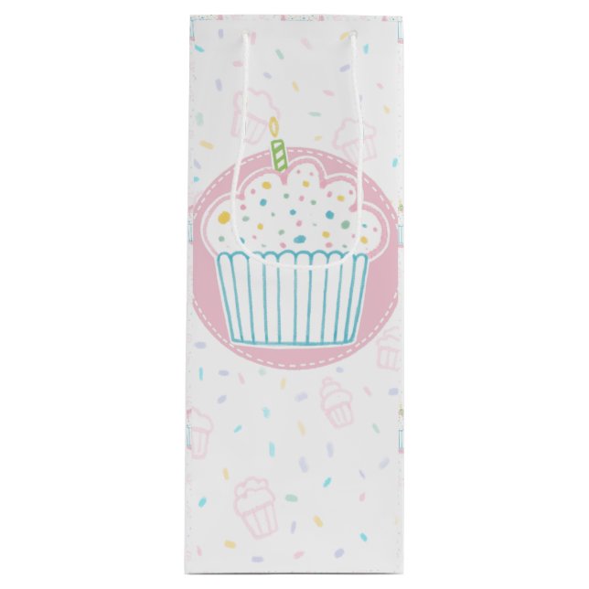 Sacola Para Vinho Cute Birthday Cupcake with Candle (Frente)