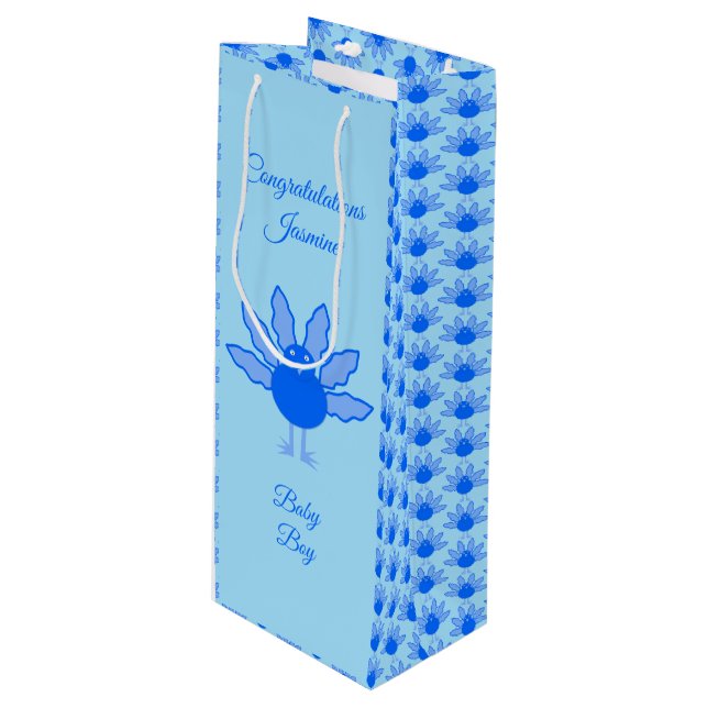 Sacola Para Vinho Cute Blue Baby Boy Graças à Turquia (Frente inclinada)