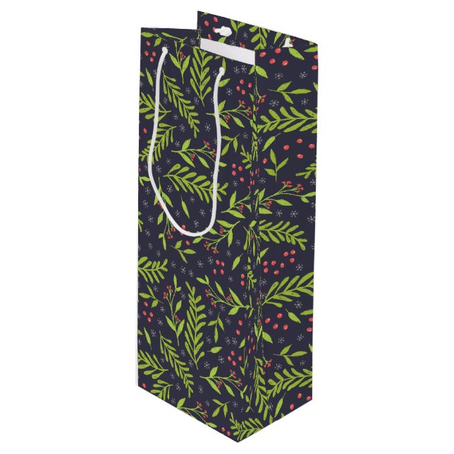 Sacola Para Vinho Cypress Flocos de Neve Natal Berries Flores Vermel (Frente inclinada)