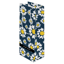 Sacola Para Vinho Daisy Pattern, White Daisies, Seu Nome