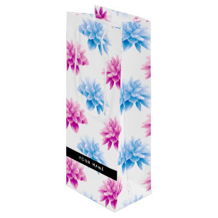 Sacola Para Vinho Dália Rosa e Azul, Padrão Floral, Seu Nome