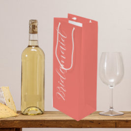 Sacola Para Vinho Dama de honra Coral com Letra Estilizada Casamento