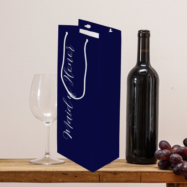 Sacola Para Vinho Dama de Honra em Azul Marinho com Letra Estilizada (In Situ)