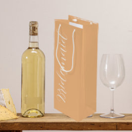 Sacola Para Vinho Dama de Honra em Letra Estilizada Pêssego
