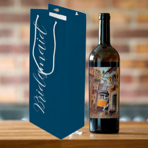 Sacola Para Vinho Damas de Honra Casamento Azul Turquesa Estilizado