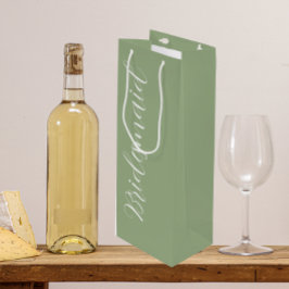 Sacola Para Vinho Damas de Honra em Verde Oliva com Letra Estilizada