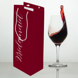 Sacola Para Vinho Damas de Honra Vermelho Cranberry Estilo de Letra