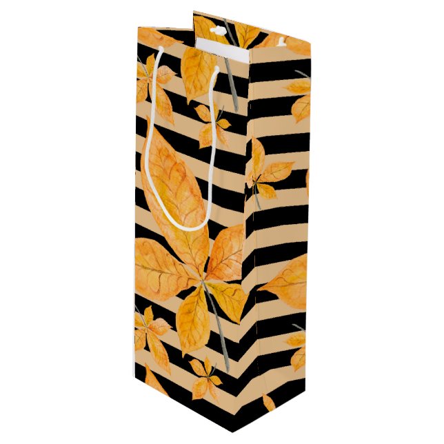 SACOLA PARA VINHO DÉCADAS DE FOLHAS DE LARANJA E AMARELO (Frente inclinada)