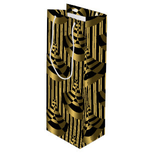 Sacola Para Vinho Deco de Arte Dourada e Negra
