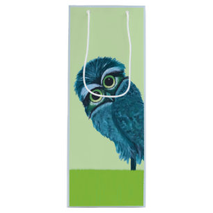 Sacola Para Vinho Decoração Burrowing azul e verde da coruja