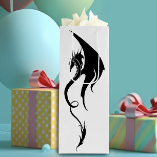 Sacola Para Vinho Desenho de Ilustração Tribal de Dragão Branco Pret