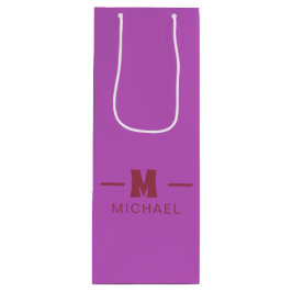 Sacola Para Vinho Design de Monograma Minimalista Elegante em Rosa e