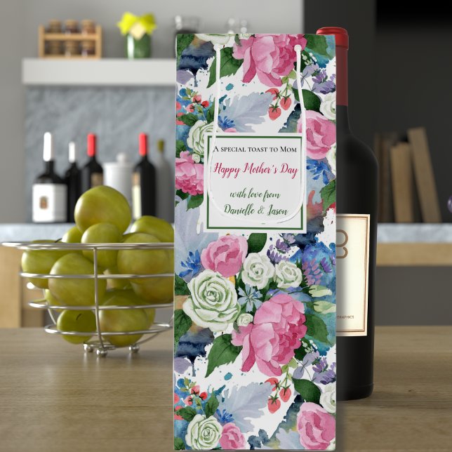 Sacola Para Vinho Dia de as mães de Aquarela Floral (Criador carregado)