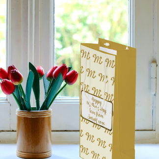 Sacola Para Vinho Dourada Letra M Padrão Elegante Dia de as mães Per