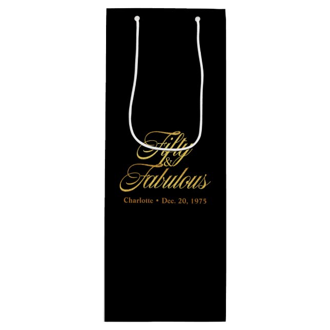 Sacola Para Vinho Dourado Glitter 50 e Fabuloso 50º Aniversário Mode (Frente)