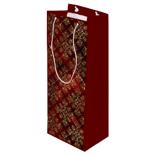 Sacola Para Vinho Dourado Holiday Christmas Metallic Damask Elegant
