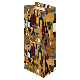 Sacola Para Vinho Dourado Maroon Wine Pattert Gift Bag