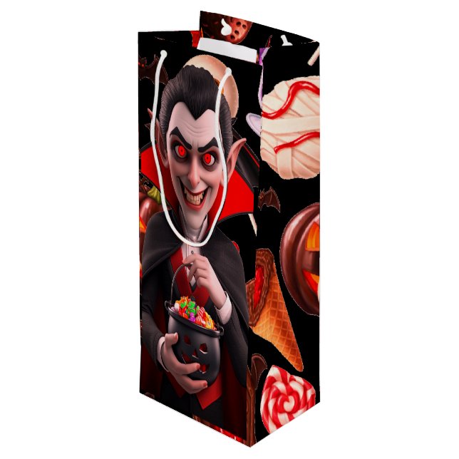 Sacola Para Vinho Dracula ama doce mimado Dia das Bruxas (Verso inclinado)