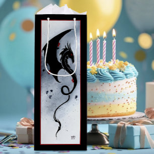 Sacola Para Vinho Dragão Tribal Preto Ousado Flores Vermelhas Azuis