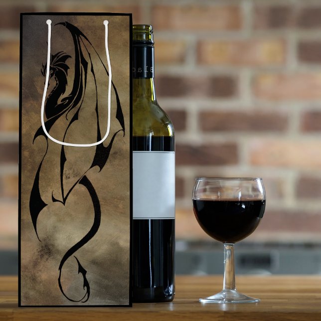 Sacola Para Vinho Dragão Tribal Preto Silhueta Pedra Fantasia (Criador carregado)