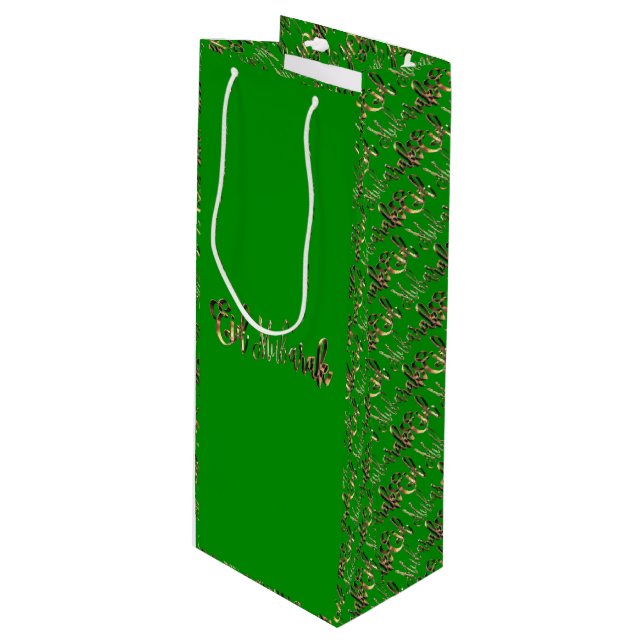 Sacola Para Vinho Eid Mubarak Elegante Tipografia Verde Dourada (Frente inclinada)