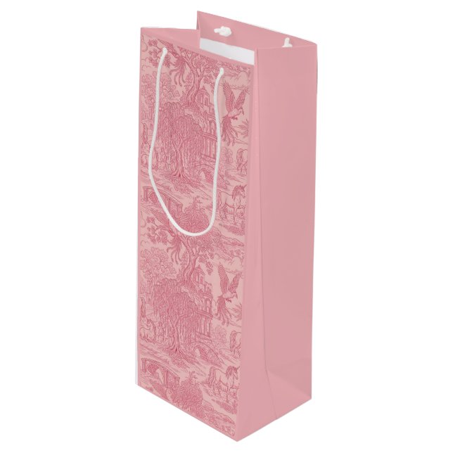 Sacola Para Vinho Elegant Dusty Rose Pink Rococo Revival Toile  (Frente inclinada)