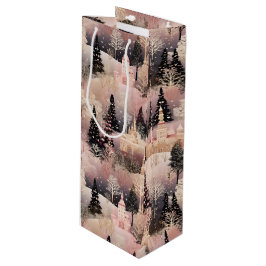 Sacola Para Vinho Elegant Pink and Black Christmas Village