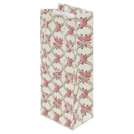 Sacola Para Vinho Elegant Rococo Revival Pink Floral & Beige Lattice