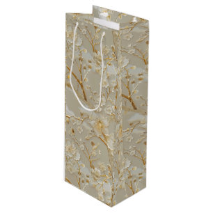 Sacola Para Vinho Elegante bolsa floral creme dourado