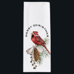 Sacola Para Vinho Elegante Cardeal de Natal Bonito Festivo<br><div class="desc">Design sofisticado de um simples Cardeal vermelho em um cone de pinho com Feliz Natal de um lado e Feliz ano novo do outro. Tradicional e bonita!</div>