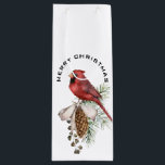 Sacola Para Vinho Elegante Cardeal de Natal Bonito Festivo<br><div class="desc">Design sofisticado de um simples Cardeal vermelho em um cone de pinho com Feliz Natal de um lado e Feliz ano novo do outro. Tradicional e bonita!</div>