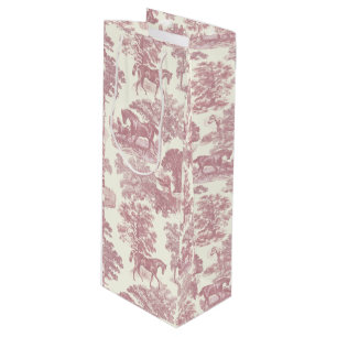 Sacola Para Vinho Elegante Chique Rosa Cavalos Campo Toile