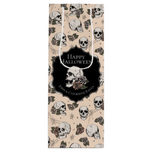 Sacola Para Vinho Elegante Cream Floral Skulls Halloween