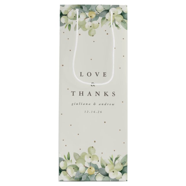 Sacola Para Vinho Elegante Cream Snowberry+Eucalyptus Casamento no i (Frente)