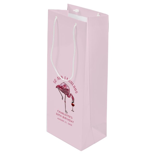 Sacola Para Vinho Elegante rosa Flamingo 50º aniversário Novidade (Frente inclinada)
