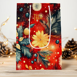 Sacola Para Vinho Enfeite Vermelho Floral de Natal Presente de Natal