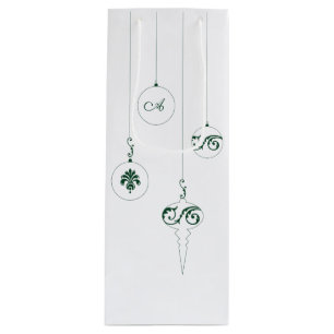 Sacola Para Vinho Enfeites de natal Verdes Monogramas Bauble