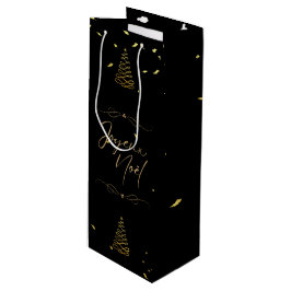 Sacola Para Vinho Entretenimento de Natal Dourado e preto elegante