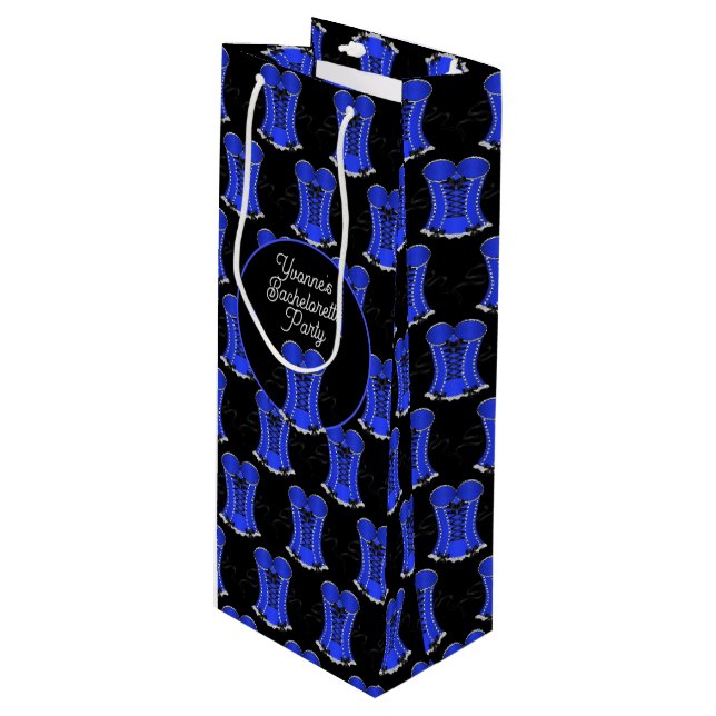 Sacola Para Vinho Espartilho Azul Sedutor  (Frente inclinada)