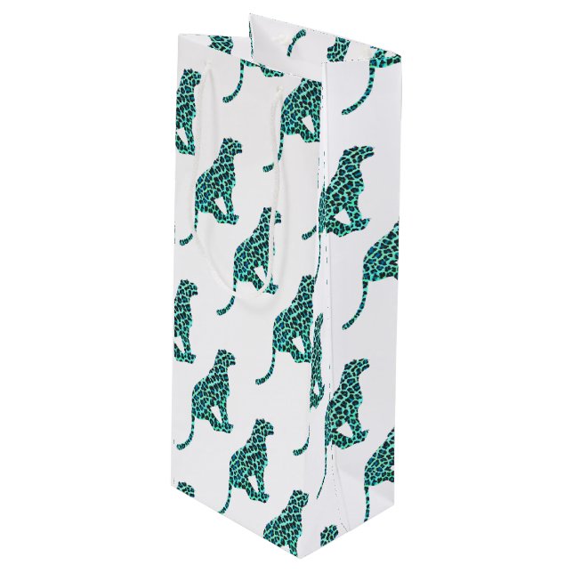 Sacola Para Vinho Estampa Onça Preta e Azul Turquesa (Frente inclinada)