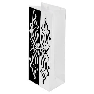 Sacola Para Vinho Estilo de Harlequin Abstrato branco e preto elegan