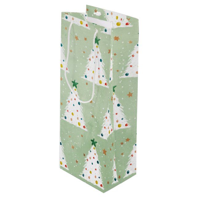 Sacola Para Vinho Estrela Verde e Ornamentos de Árvores Xmas Brancas (Frente inclinada)