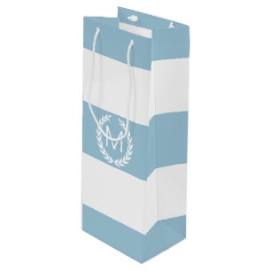 Sacola Para Vinho Faixa larga azul clara e branca com monograma