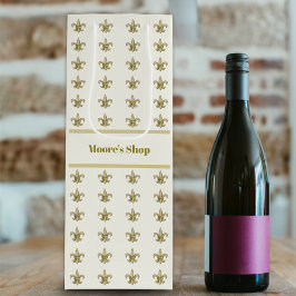 Sacola Para Vinho Falso Ouro FleurDeLis sobre Marfim