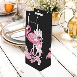 Sacola Para Vinho Fantasia Moderno Flamingo Rosa Preto